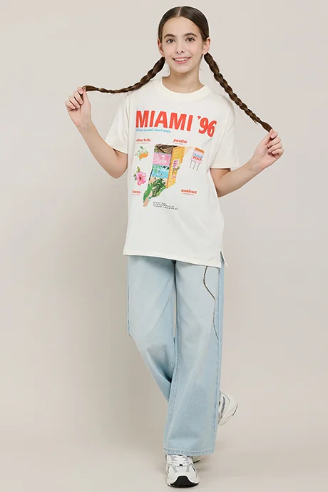 أر أند بي Printed T-Shirt with Crew Neck and Short Sleeves