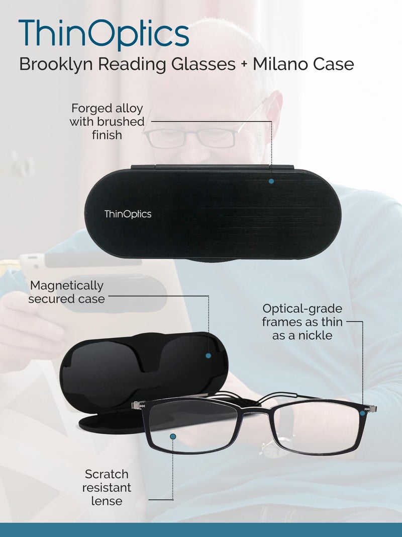 ThinOptics Rectangular Reading Glasses, Regular Case/Rectangle Brown, 2.50 + 2.5 - Image 4