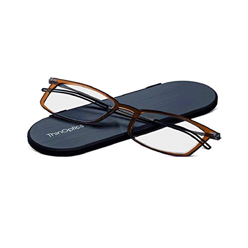 ThinOptics Rectangular Reading Glasses, Regular Case/Rectangle Brown, 2.50 + 2.5 - Image 1