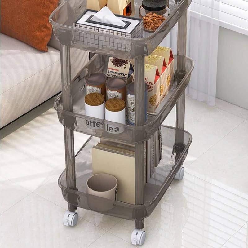 EVERMALL Acrylic 4 Tire Trolley with Wheels Foldable Shelf Storage Organizer Rolling Utility Cart with Handle Multifunctional Storage Trolley Space Saving Rack for Home Kitchen Office Black - Image 4