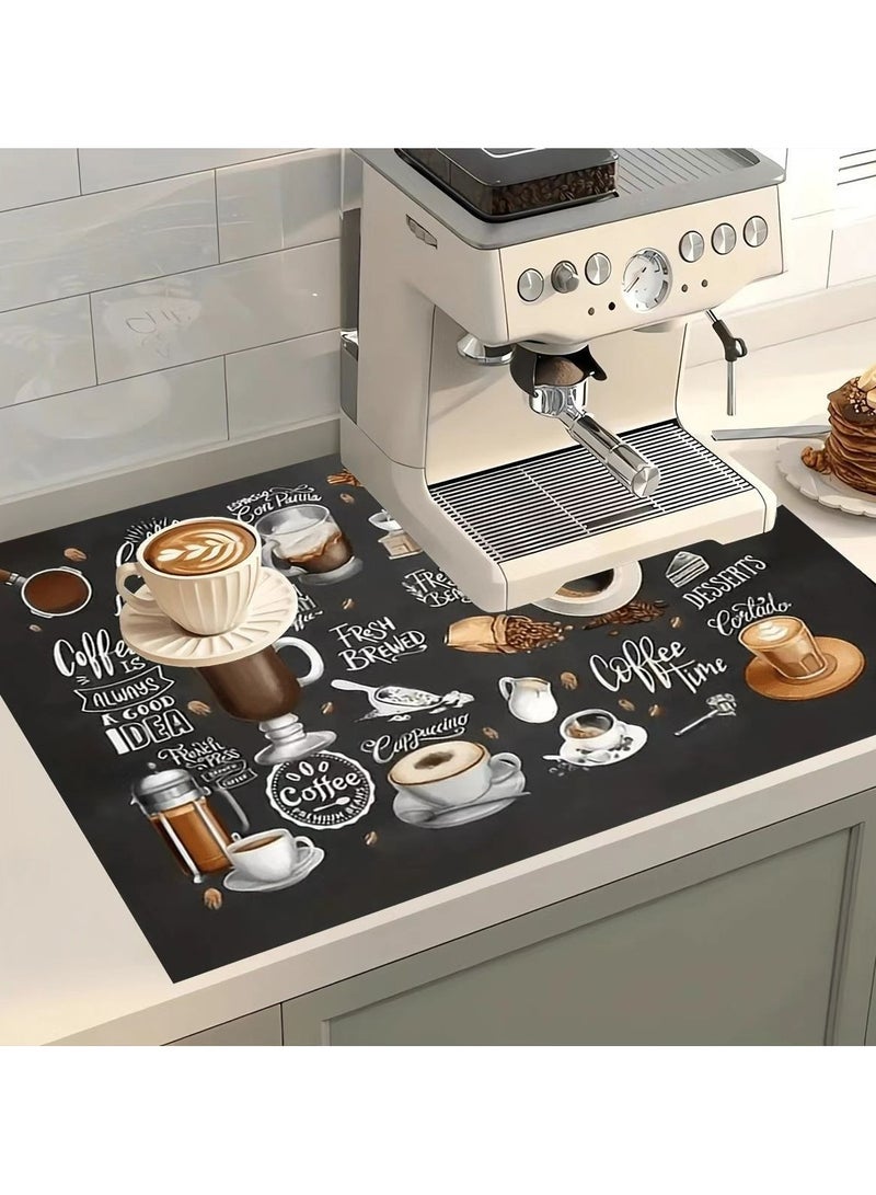 CMGTYYD 30 x 40CM Coffee Mat,Coffee Bar Mat Coffee Maker Mat for Countertops Fit Under Coffee Maker Machine,Hide Stain Rubber Backed Absorbent Dish Drying Mat for Kitchen Counter,Pot Dish Rack - Image 1