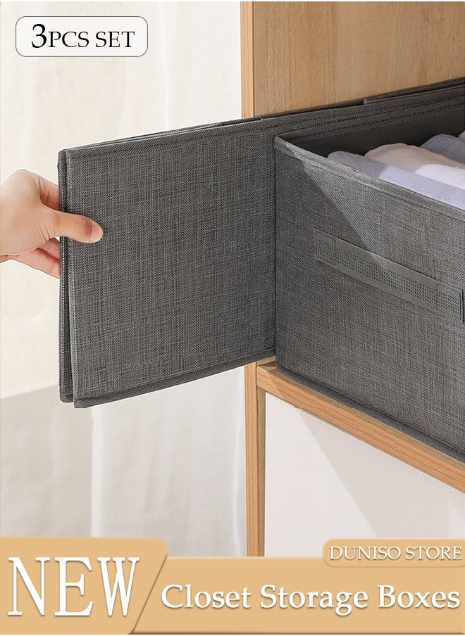 DUNISO 3pcs Closet Storage Box Cubes with Handle Large Capacity Storage Bins Sturdy Foldable Storage Box Multifunctional Closet Organizer System for Clothing, Jeans, Toys, Books, Shelves, Closet, Wardrobe  - Image 1