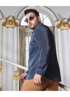 Instafab Plus Men's Navy Blue Pleat-Creased Shirt  - Image 2