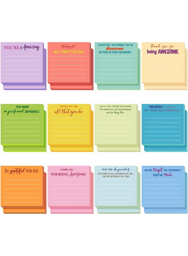 Yinder 24 Pcs Employee Appreciation Sticky Notes Thank You Gifts Bulk Note Pads with Sayings Teacher Gift Mini Pocket Inspirational Notepads for Coworker Office Supply 3 x 3''(Pastel,Thanks) - Image 1