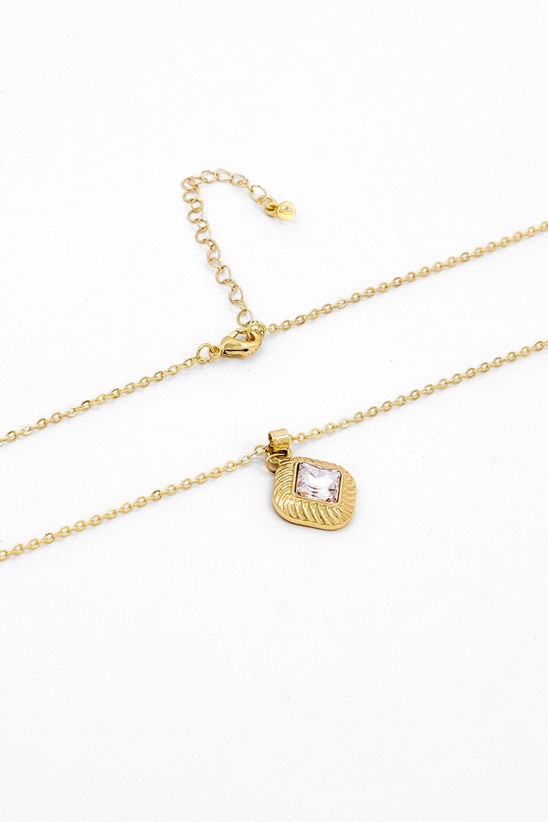 Caracol Women Stainless Steel Crystal Pendant Necklace, Gold/Lavender - Image 2