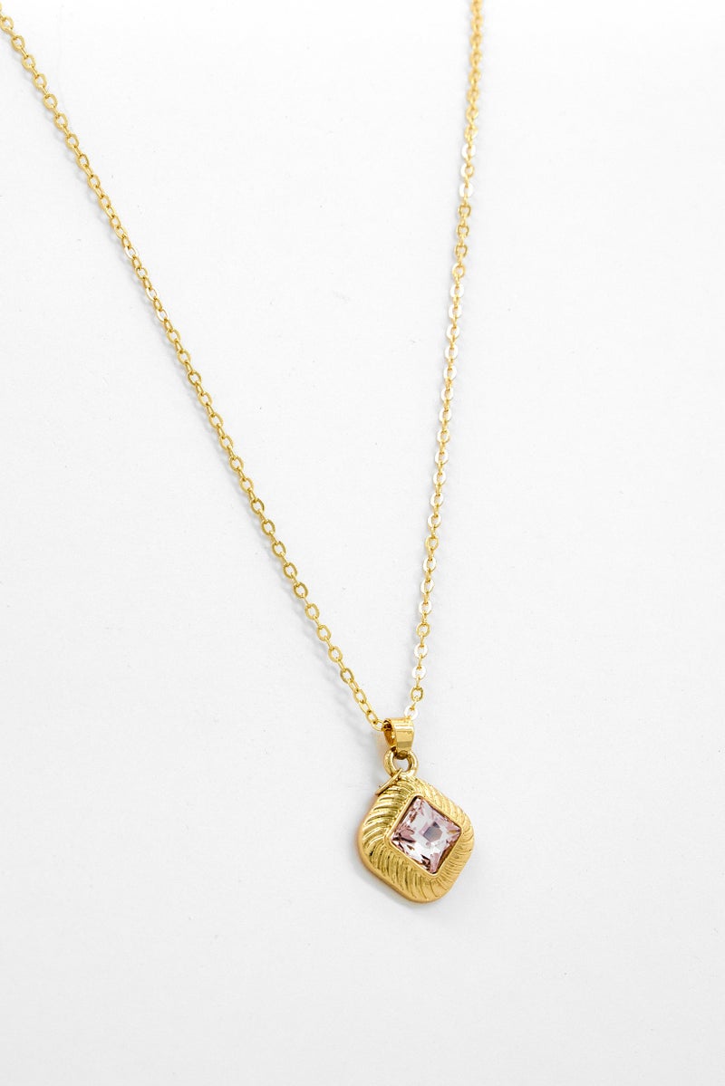 Caracol Women Stainless Steel Crystal Pendant Necklace, Gold/Lavender - Image 1
