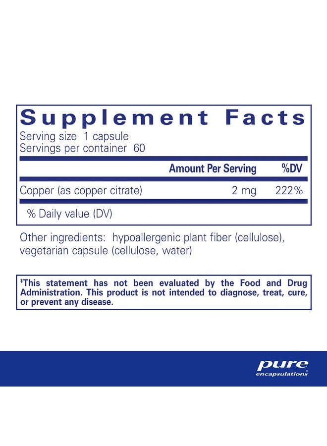 Pure Encapsulations Copper (Citrate) ; Highly Bioavailable Form Of Copper ; 60 Capsules - Image 3