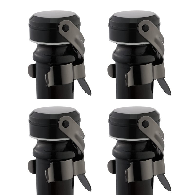 WOTOR ChampagneWine Stopper Stainless Steel with Food Grade Silicone LeakProof and Bubble Retaining Saver Keeps WineChampagne FreshSuitable for All Standard Size WineSparkling4 Pack Black