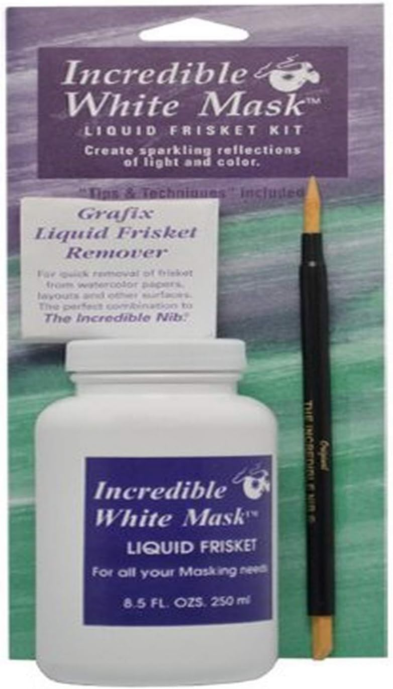 Grafix Incredible Liquid Frisket Kits - 8.5 Ounce - Kit Includes 8.5 Ounce Bottle of White Mask Liquid Frisket, The Incredible Nib, and Liquid Frisket Remover Tool. - Image 1