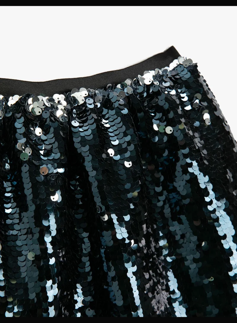 KOTON Mini Skirt Sequined Elastic Waistband