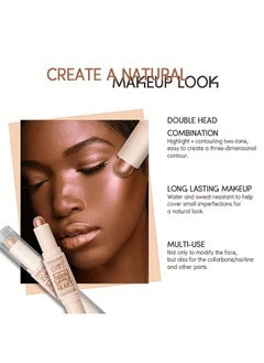 Ushas Highlight Contour Stick 2 in 1 Dualended Makeup Shading Stick MultiColor Concealer Shadow Pen 3D Body Face Brightens Shades Pencil Contour Concealer Highlighter Stick#01  - Image 3