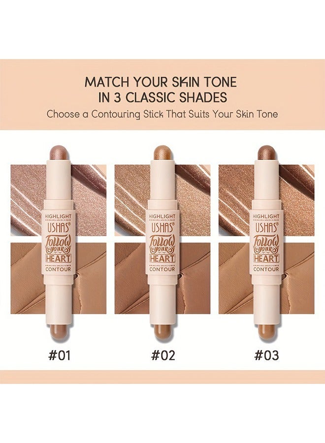 Ushas Highlight Contour Stick 2 in 1 Dualended Makeup Shading Stick MultiColor Concealer Shadow Pen 3D Body Face Brightens Shades Pencil Contour Concealer Highlighter Stick#01 - Image 4