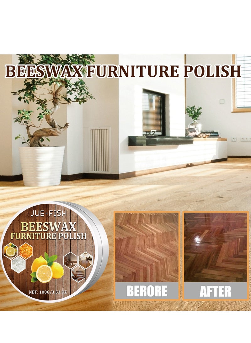 JUE-FISH Natural Beeswax Furniture Care Beeswax Wood Seasoning Beewax Polish Water Abrasion Resistant with Sponges for Wood Furniture Wood Protection  - Image 2
