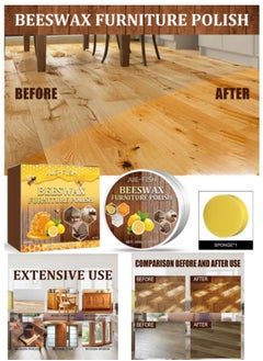 JUE-FISH Natural Beeswax Furniture Care Beeswax Wood Seasoning Beewax Polish Water Abrasion Resistant with Sponges for Wood Furniture Wood Protection  - Image 1