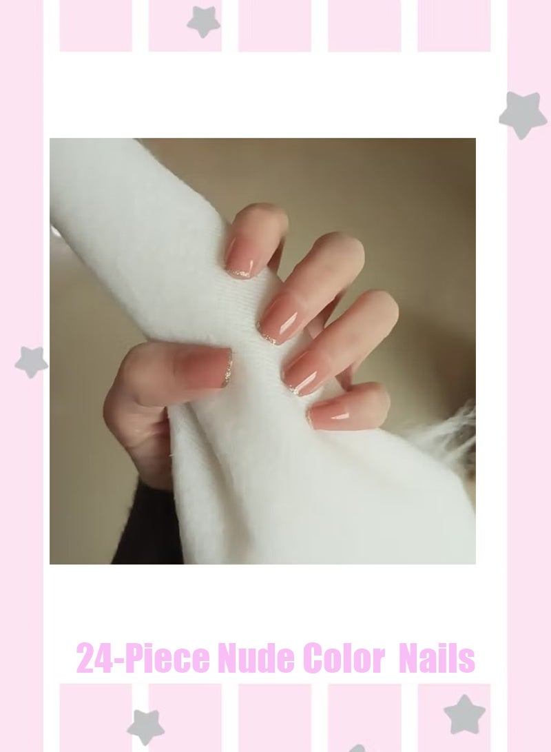 24pcs French Tip Press On Nails - Package Soft Gel French Fake Nails Short, Salon-quality Press On Nails, Seamless Glue-on Nails for Woman Nail Art Manicure - Image 1