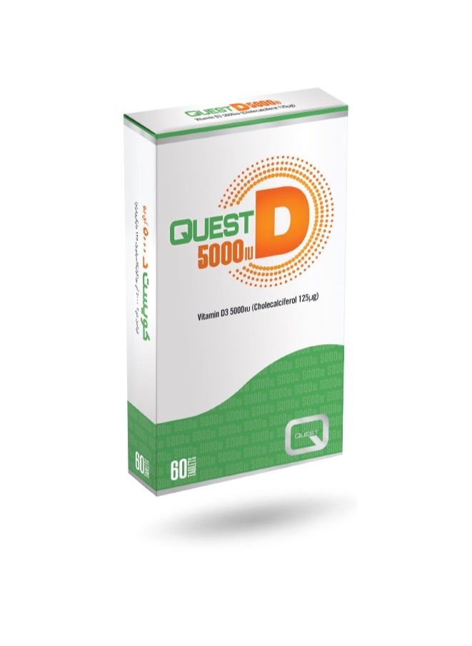 Quest Quest Vitamin D3 5000 IU | High Strength Immune & Bone Support | 60 Tablets | Cholecalciferol | Sunshine Vitamin for Daily Wellness 