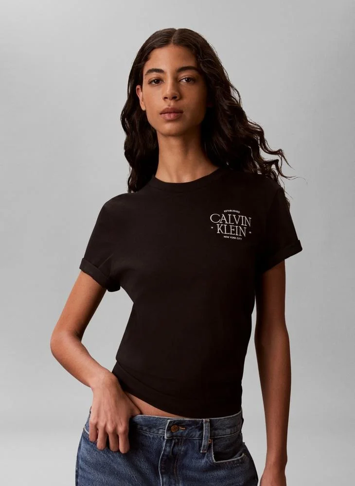 Logo Embroidery Mock Neck T-Shirt