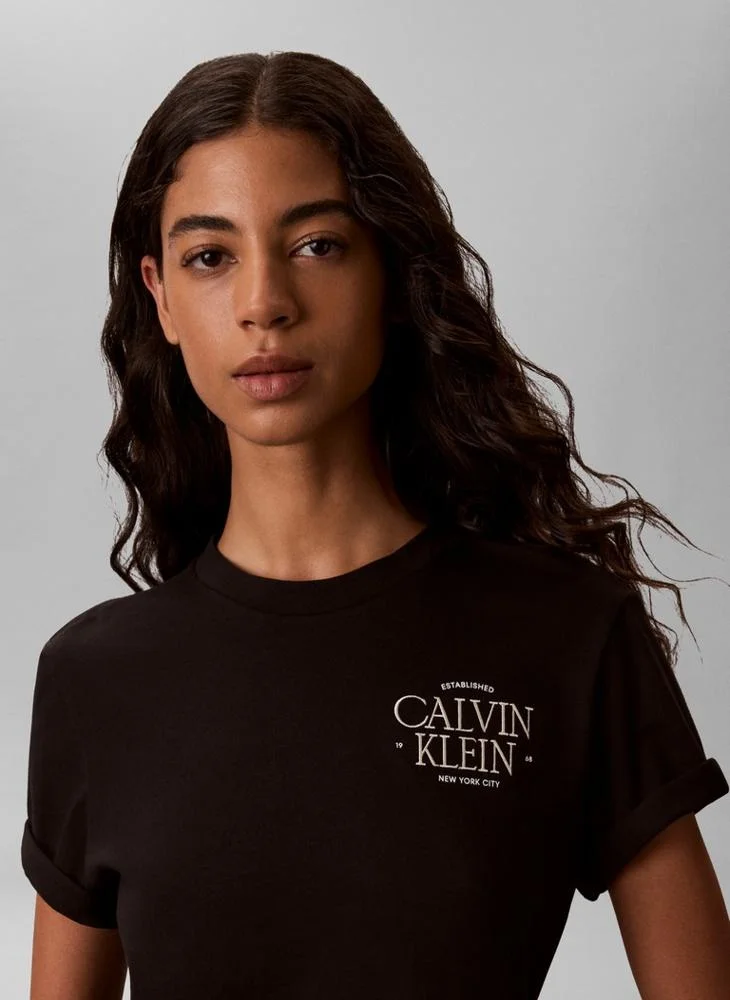 Calvin Klein Jeans  Logo Embroidery Mock Neck T-Shirt for Women | Best Price UAE