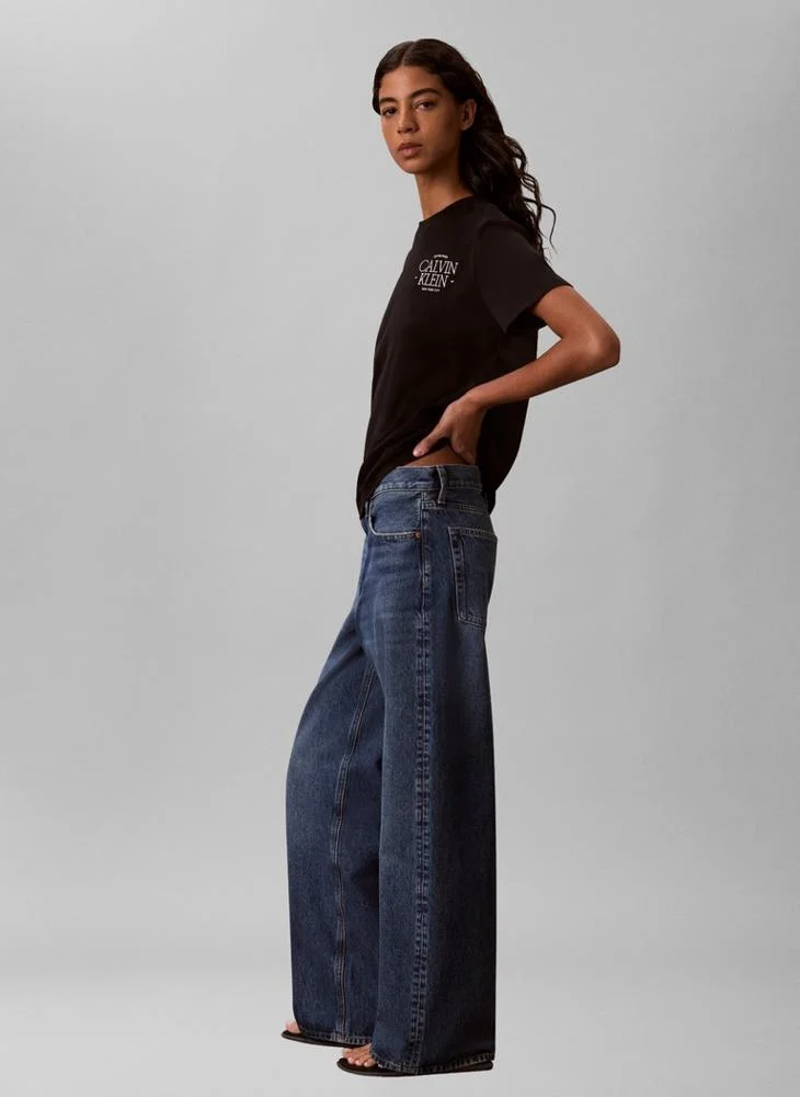 Calvin Klein Jeans  Logo Embroidery Mock Neck T-Shirt for Women | Best Price UAE