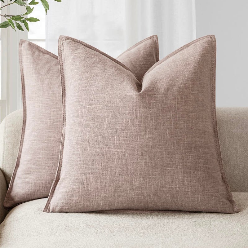 Foindtower Set of 2 Decorative Linen Soild Throw Pillow Covers Soft Accent Euro Cushion Case Boho Farmhouse Pillowcase for Chair Couch Sofa Bedroom Living Room Home Decor 16 x 16 Inch Dusty Pink