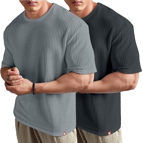 SHODOX Mens Solid Dotted Unique Design Oversized Tshirt for Men - Round Neck Loose Fit Drop Shoulder Mens T-Shirt (Pack of 2) - Image 1