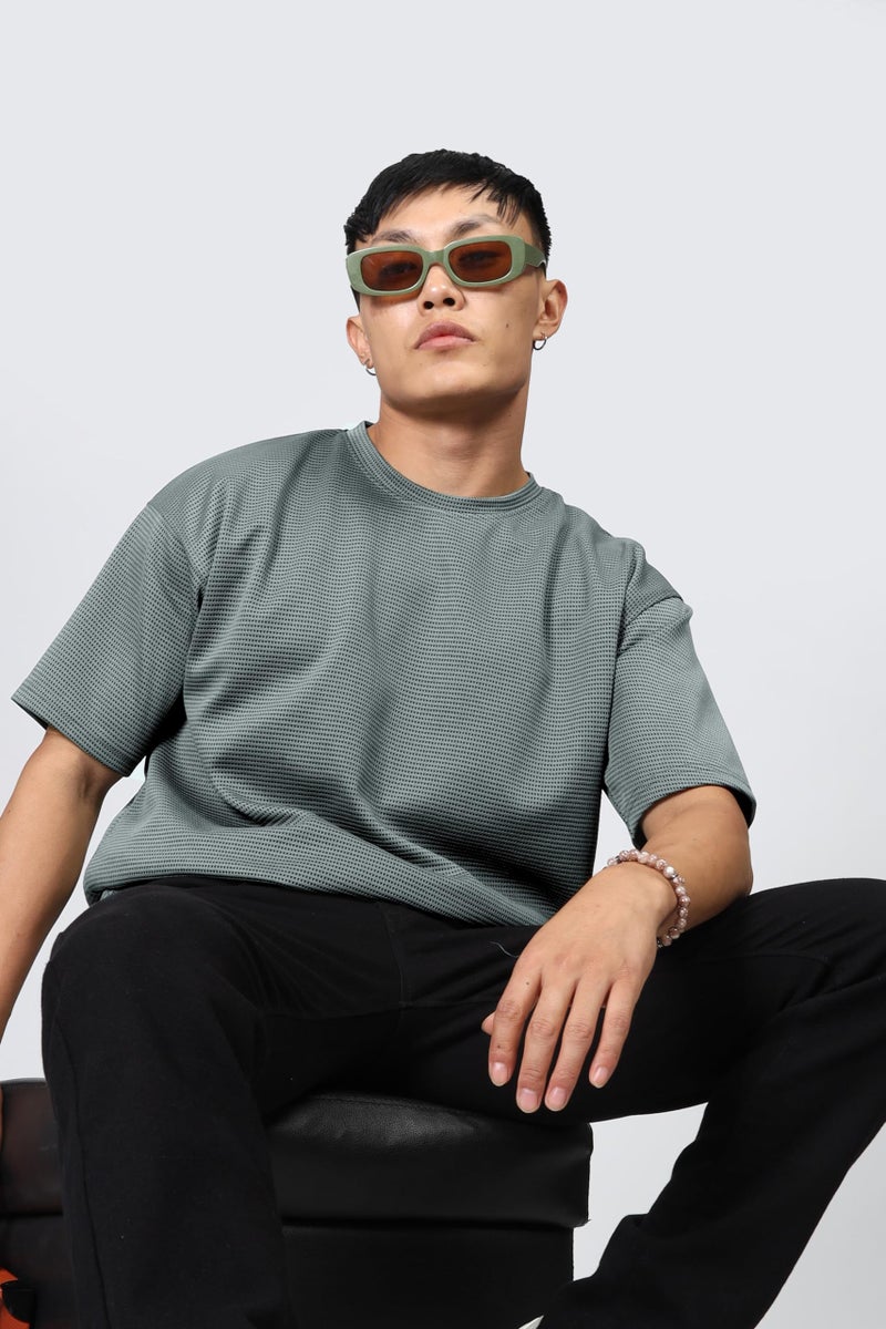 SHODOX Mens Solid Dotted Unique Design Oversized Tshirt for Men - Round Neck Loose Fit Drop Shoulder Mens T-Shirt (Pack of 2) - Image 3