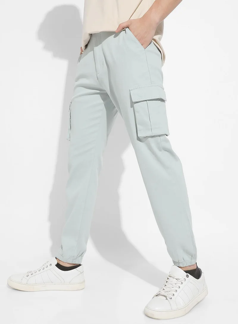 CAHOOT  Men's Sage Green Cuffed Hem Cargo Trousers for Men | Best Price UAE
