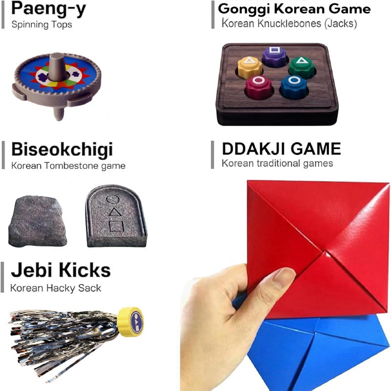 ReeRaa Gonggi Korean Game, Chess Sets, Tossing Set (Korean Traditional Play Game) Jebi chagi Stone catching Biseokchigi Paeng-y DDAKJI Family Party (1 Set) - Image 2