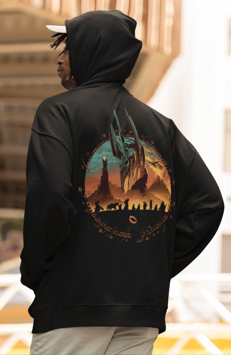 Fuddy Moda Lord Of Rings Back Printed Hooded Sweatshirt, Oversize Lord Of The Rings Printed Hoodie - Image 4
