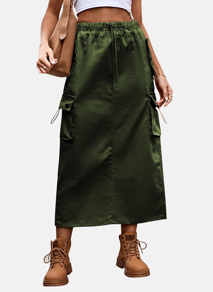 YUNIQEE Green Mid Rise Plain Midi Skirt - Image 4