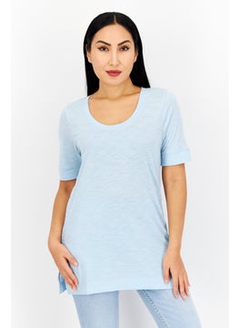 Eddie Bauer Women Scoop Neck Short Sleeve Plain T-Shirt, Blue  - Image 1