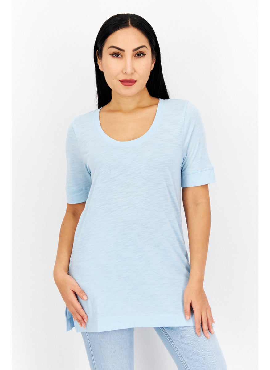 Eddie Bauer - Women Scoop Neck Short Sleeve Plain T-Shirt, Blue - Image 1