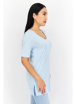 Eddie Bauer Women Scoop Neck Short Sleeve Plain T-Shirt, Blue  - Image 3