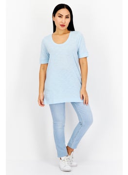 Eddie Bauer Women Scoop Neck Short Sleeve Plain T-Shirt, Blue  - Image 2