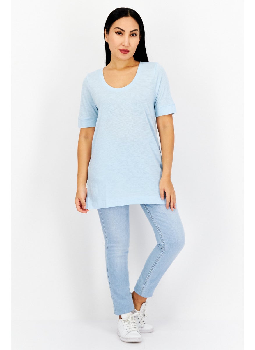 Eddie Bauer - Women Scoop Neck Short Sleeve Plain T-Shirt, Blue - Image 1