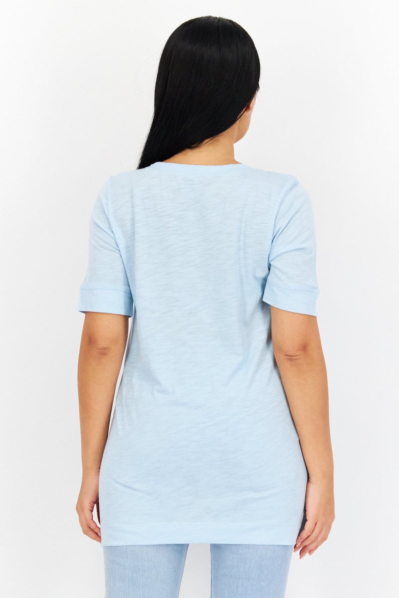 Eddie Bauer Women Scoop Neck Short Sleeve Plain T-Shirt, Blue  - Image 4