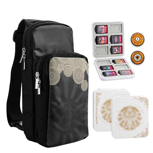 RHOTALL Black Travel Bag for Nintendo Switch/Lite/OLED/2 ,Large Capacity Portable Carrying Case Compatible for Storage Backpack with12 Slots Game Case,Thumb Grip Caps-for Zelda Tears of the Kingdom - Image 1