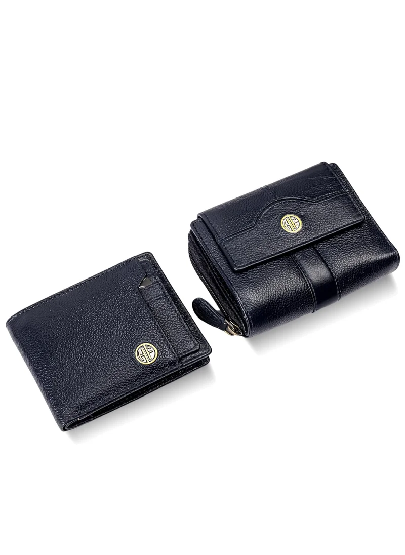 HAMMONDS FLYCATCHER Leather Wallet Combo Gift Set - Men's and Women's Black Wallets with Multiple Card Slots - Perfect for Ramadan, Eid Anniversary, Marriage Gifts and Special Occasions - Blue | DW3S