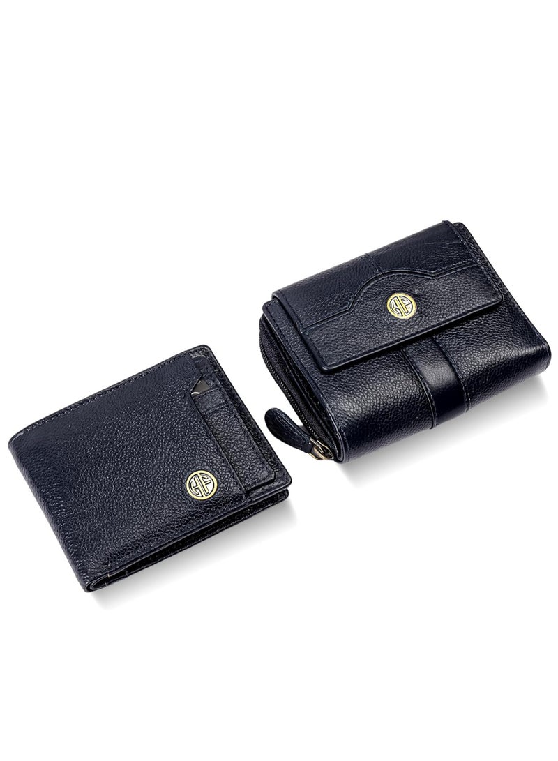 HAMMONDS FLYCATCHER Leather Wallet Combo Gift Set - Men's and Women's Wallets with Multiple Card Slots - Perfect for Ramadan, Eid Anniversary, Marriage Gifts and Special Occasions - Blue | DW3S - Image 1