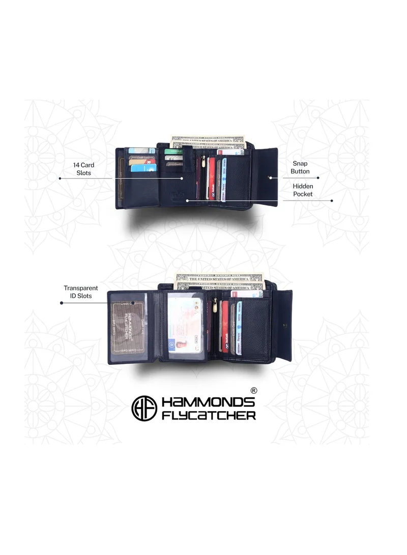 HAMMONDS FLYCATCHER Leather Wallet Combo Gift Set - Men's and Women's Wallets with Multiple Card Slots - Perfect for Ramadan, Eid Anniversary, Marriage Gifts and Special Occasions - Blue | DW3S