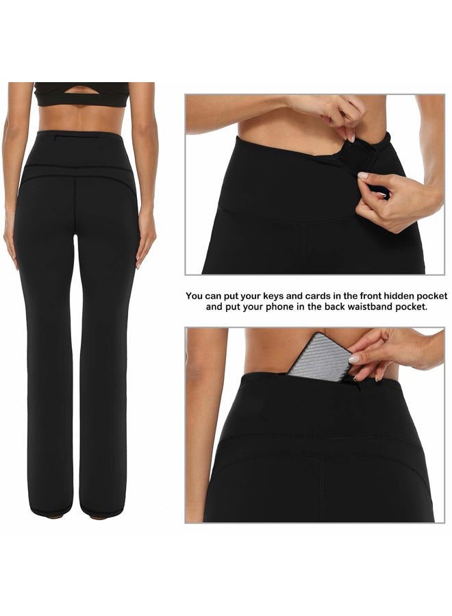 AFITNE Women's Yoga Pants Bootcut Workout Leggings Flare Casual Lounge Pants with Pockets High Waist and Tummy Control, Black, L - Image 3