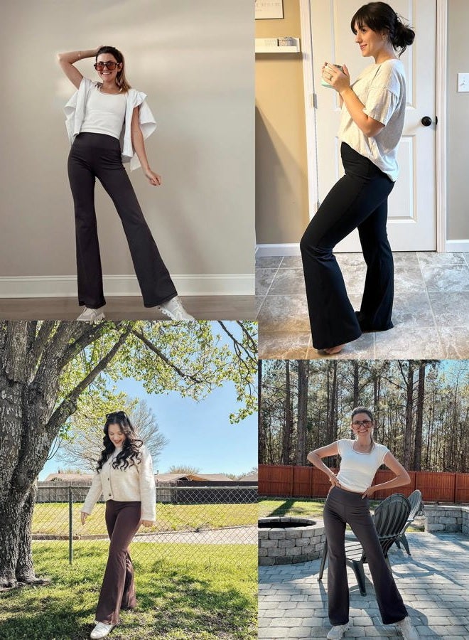 AFITNE Women's Yoga Pants Bootcut Workout Leggings Flare Casual Lounge Pants with Pockets High Waist and Tummy Control, Black, L - Image 2