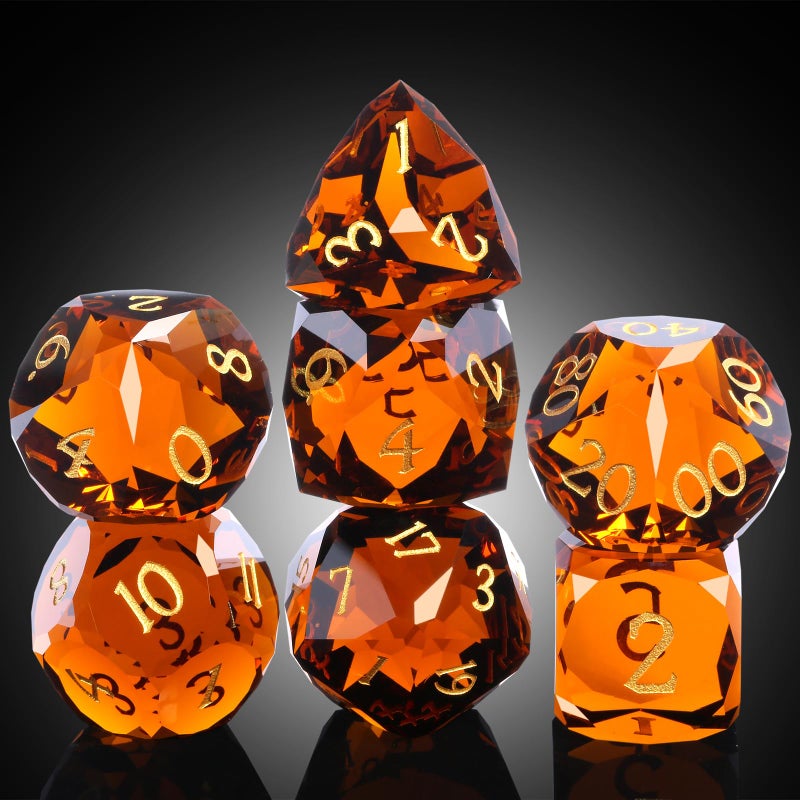 DNDND 7Piece Glass Dungeons and Dragons Dice Multifaceted Brown RPG Dice Set for DND Tabletop Gaming Collectors Premium Gift Box Durable Design Brown - Image 3