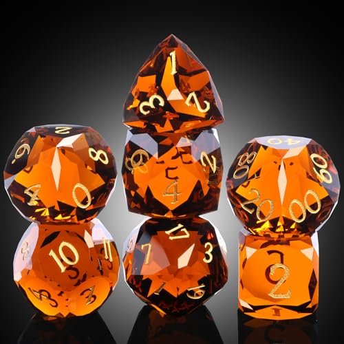 DNDND 7Piece Glass Dungeons and Dragons Dice Multifaceted Brown RPG Dice Set for DND Tabletop Gaming Collectors Premium Gift Box Durable Design Brown - Image 1