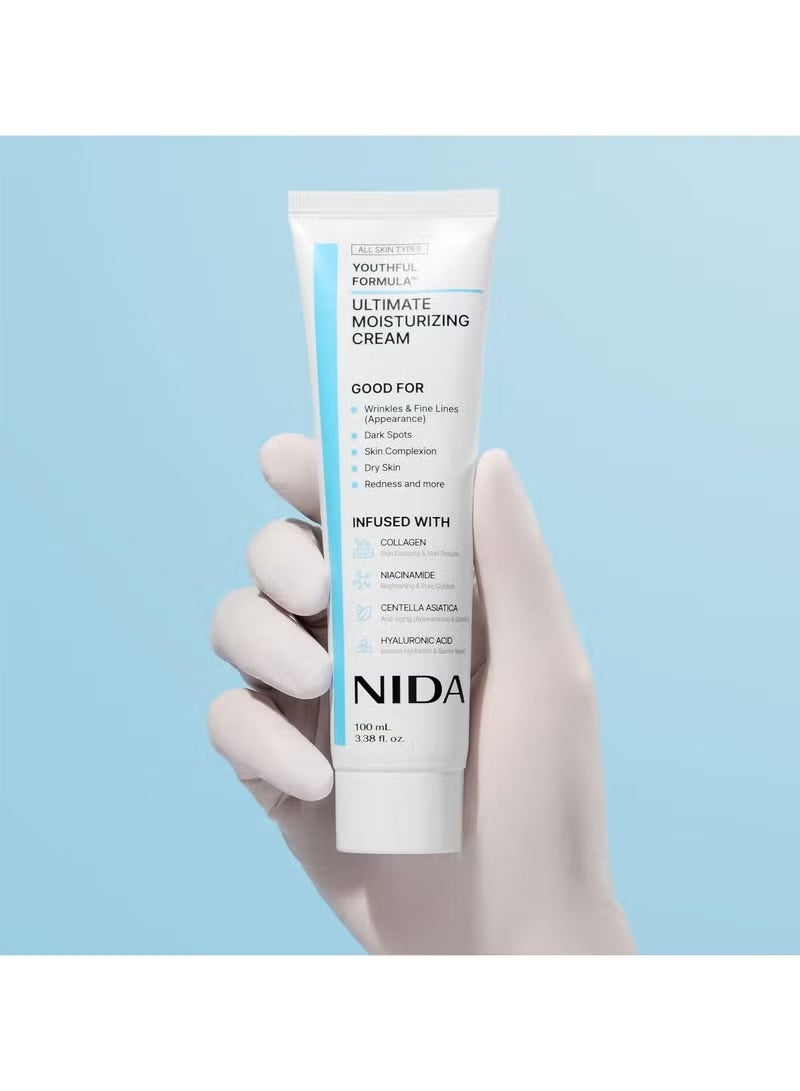 NIDA Youthful Formula™ Ultimate Moisturizing Cream | Centella Asiatica, Niacinamide, Hyaluronic Acid, Collagen | Wrinkles, Fine Lines, Dark Spots, Dry Skin, Redness | 3.38 fl. oz., 100ml - Image 4
