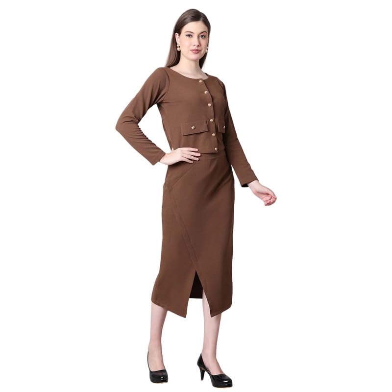 Exude طقم تنورة ميدي بني للنساء - Image 1