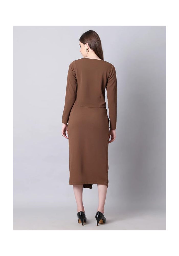 Exude طقم تنورة ميدي بني للنساء - Image 4