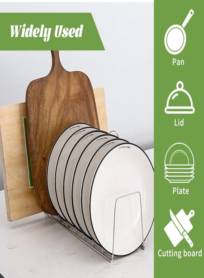 DIBALIYI 4 Pack Pot Lid Organizer for Cabinet with Plate Drying Rack, Stainless Steel Pot Lid Holder for Kitchen, Small Dish Drainer, Serving Trays Container, Counter Storage Shelf for Pans Pots Cutting Boards - Image 3