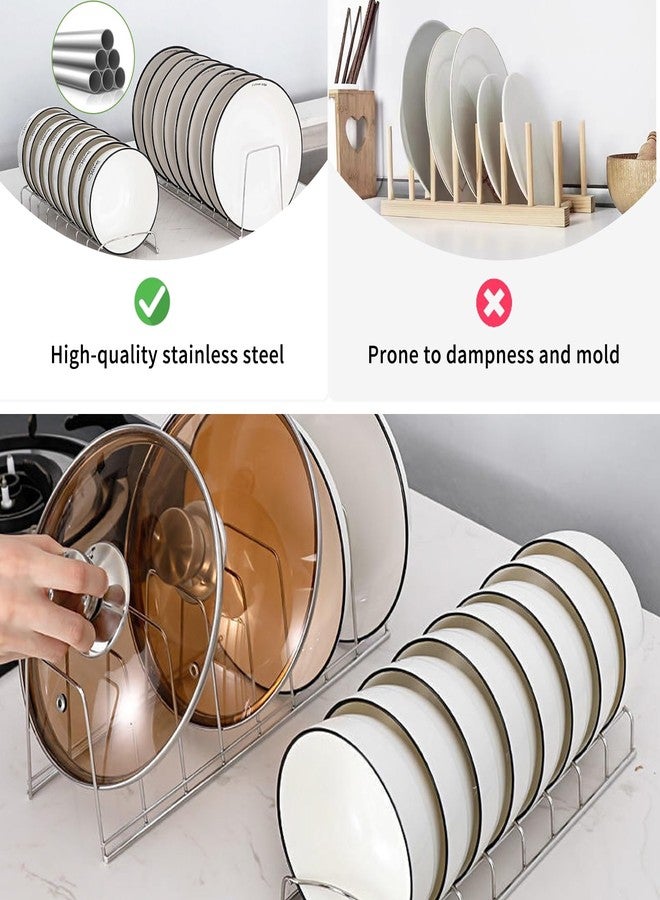 DIBALIYI 4 Pack Pot Lid Organizer for Cabinet with Plate Drying Rack, Stainless Steel Pot Lid Holder for Kitchen, Small Dish Drainer, Serving Trays Container, Counter Storage Shelf for Pans Pots Cutting Boards - Image 4