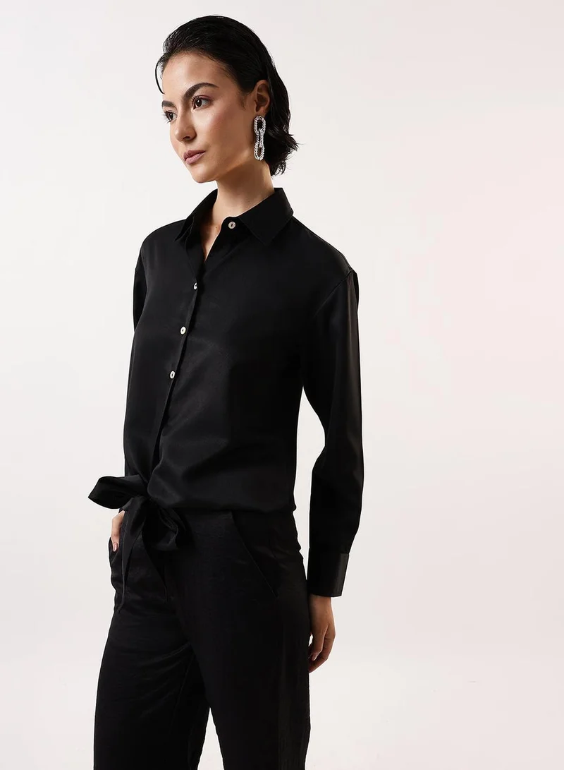 Dennis Lingo Women's Black Beauty Poly Twill Solid T-Shirt Regular Fit Tops